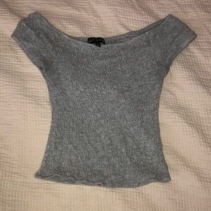 Scrunched gray off the shoulder top